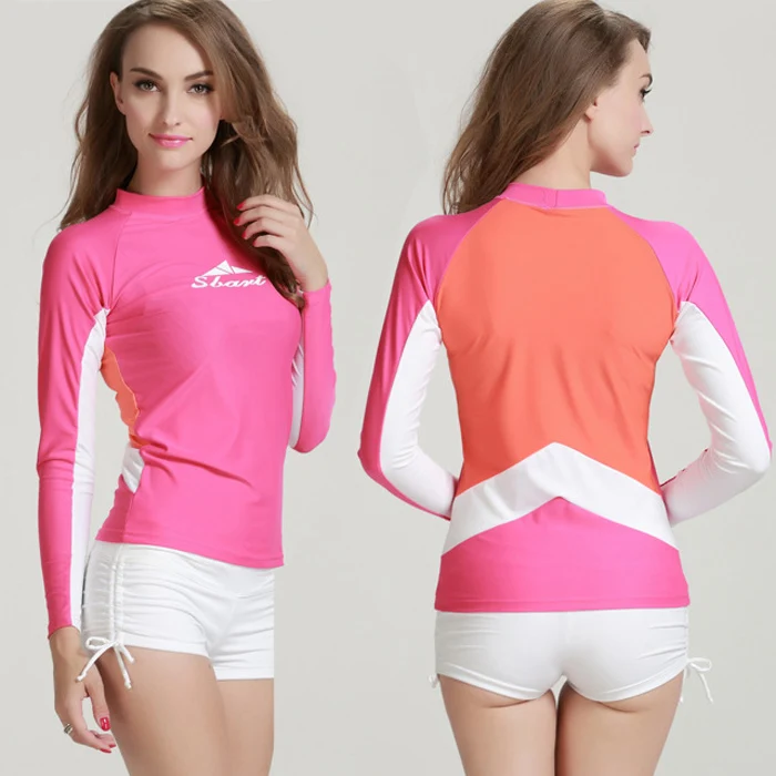 Rose-White Sbart, летние женские топы для серфинга, для водных видов спорта, футболки с длинным рукавом, одежда для купания, для пляжа, дайвинга, Рашгард, защита от солнца, китесурф, костюм, mujer - Цвет: Rose-White