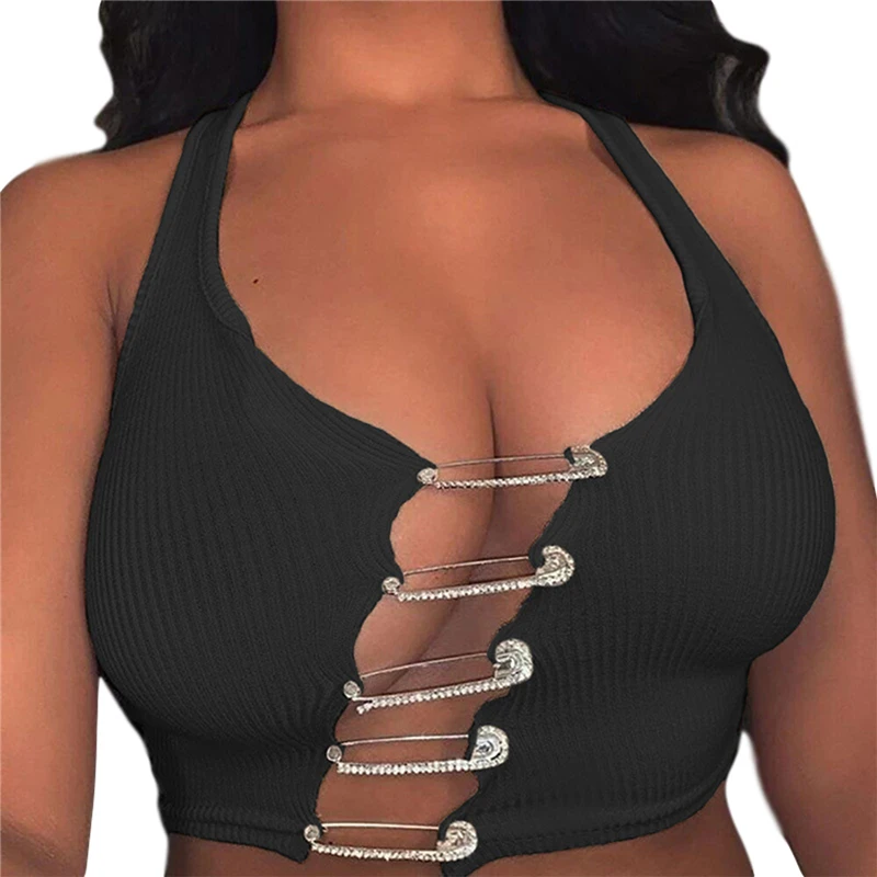 

Women's Shirt Hollow Cropped Top Sleeveless Square Collar Front Split Casual Party Underwear Solid Color Sexy Crop Top Tshirt