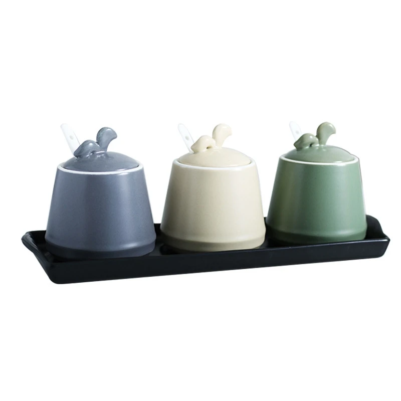 

Ceramic Seasoning Can Household Kitchen Three Piece Seasoning Box Salt Can Sugar Can Seasoning Box Combination Set