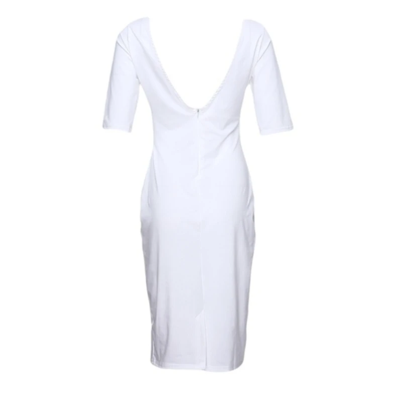 

Classy White Plus Size O-neck Solid Pencil Slim Dress Women Spring Office Lady Bodycon Basics Plus Size Long Dresses