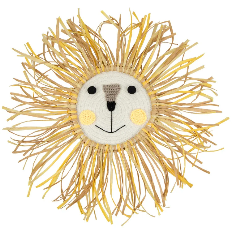 

INS Nordic Hand woven Cartoon Lion Hanging Decorations Cotton Thread Weaving Animal Head Ornament Children room Wall Hanging