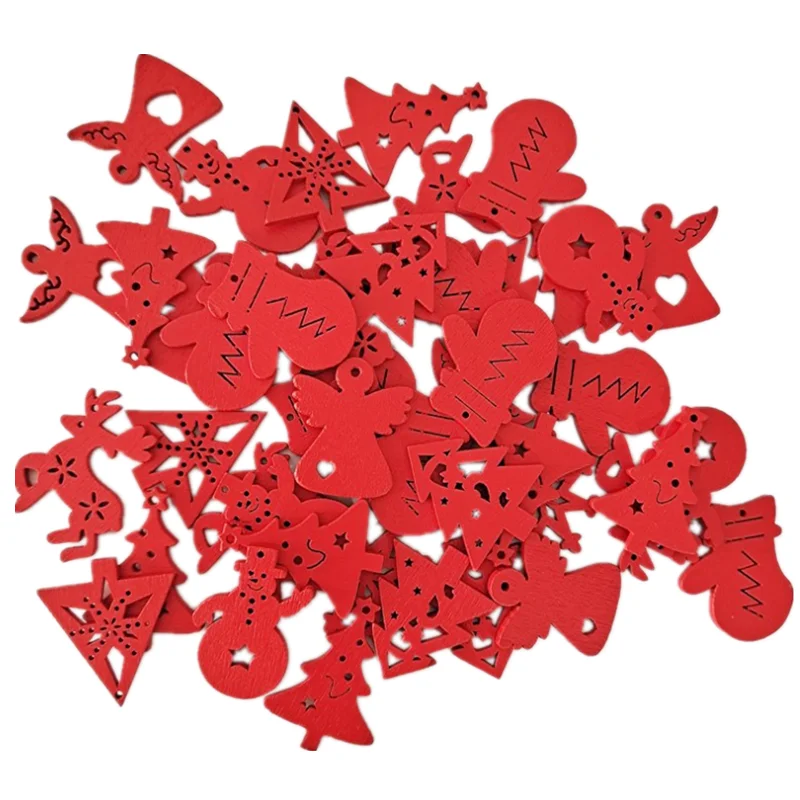 

50PCS Christmas Natural Wood Chip Ornament Xmas Tree Snowflake Hanging Decor Decorations for Christmas Party Decorations