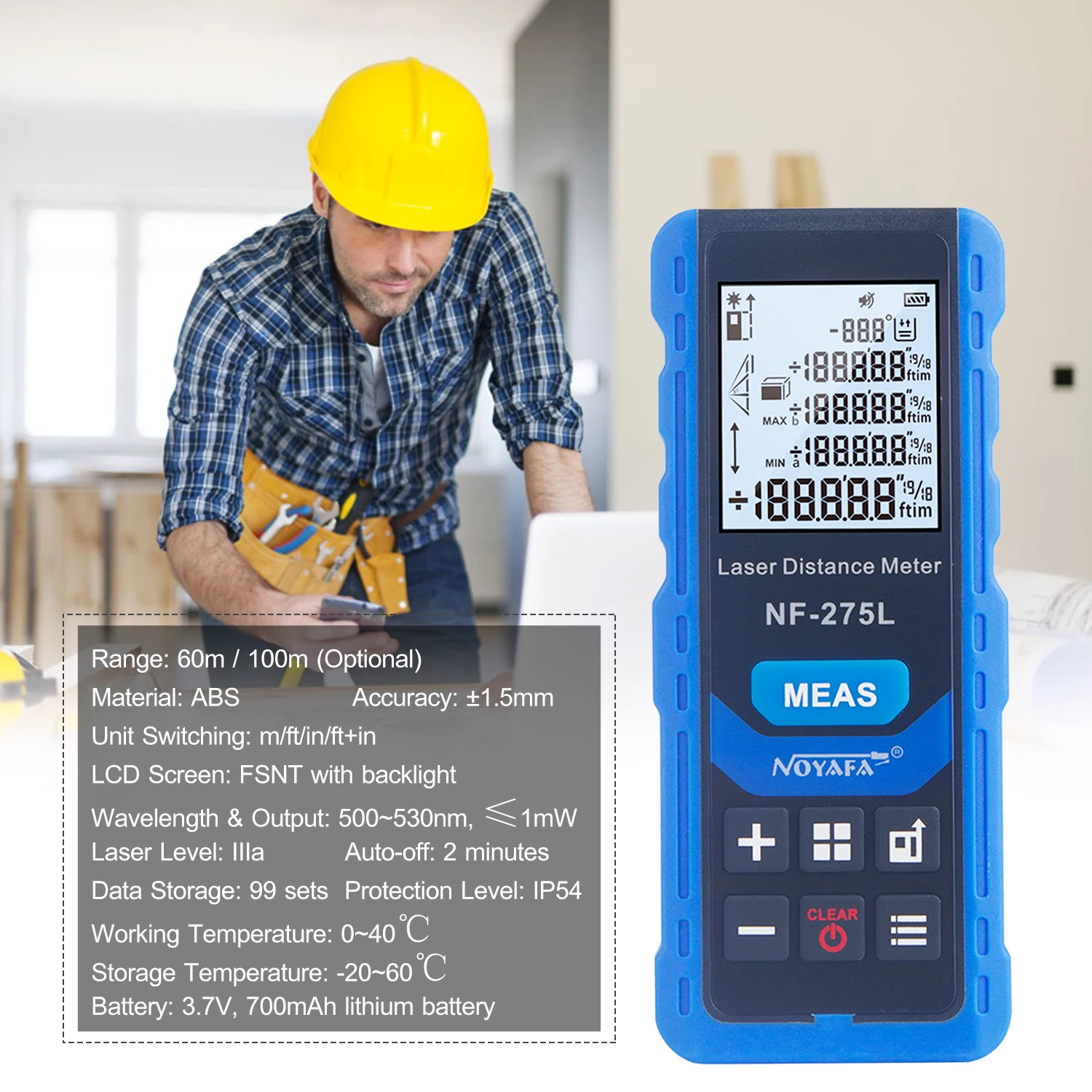 

NF-275L Green Laser Beam Laser Distance Meter Indoor Outdoor Rechargeable Handheld Laser Range Finder Electric Distance Meter