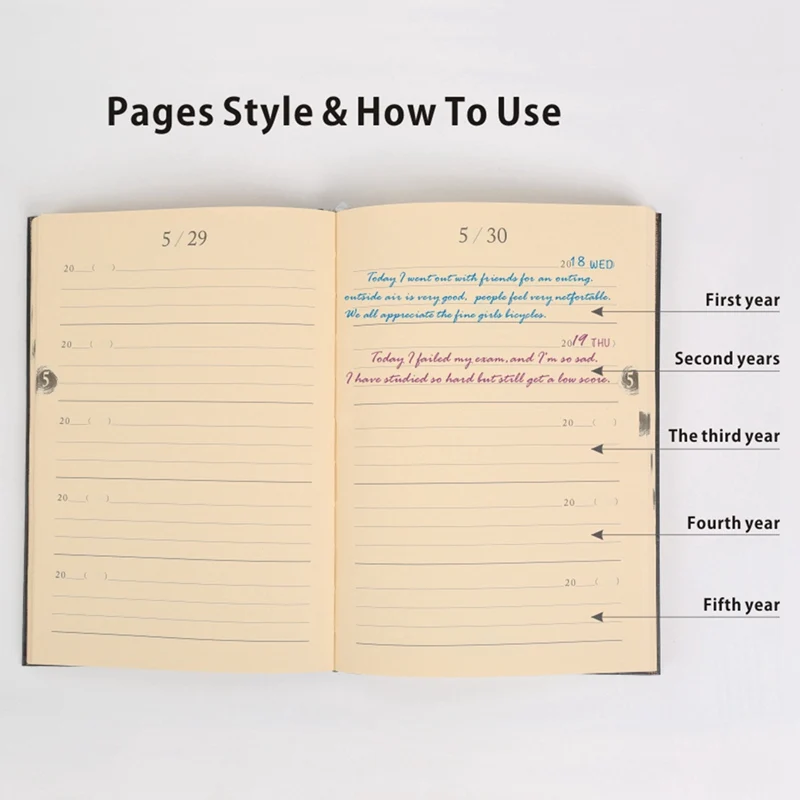 

Five Years Diary A5 Hardcover Notebook Wood Grain Print Cover 384 Pages Life Planner Daily Plan Journal Stationery