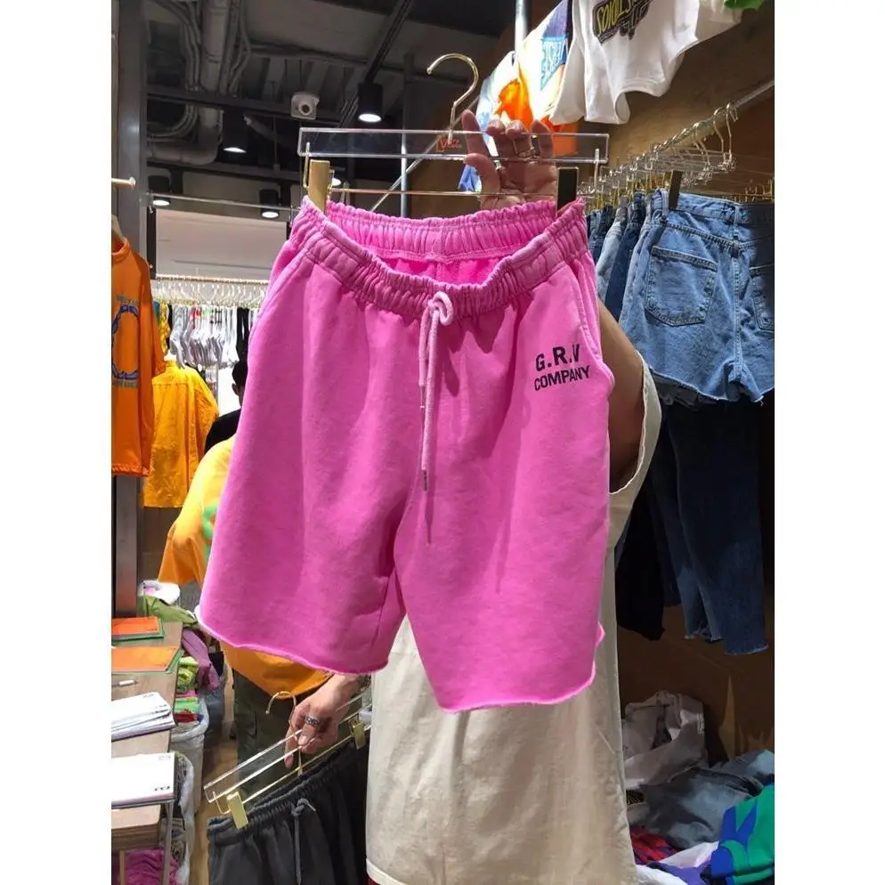 

Шорты женские хлопковые с эластичным поясом, модные повседневные короткие штаны с надписью, с завышенной талией, с карманами, ярко-розовые, ...