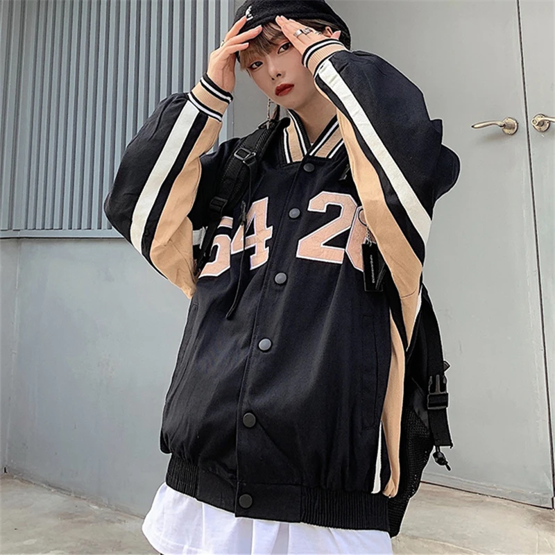 

2021 Spring Autumn Fashion New Loose Large Size Stand-Up Collar Long-Sleeved Stitching Baseball Uniform Jacket Female Trend