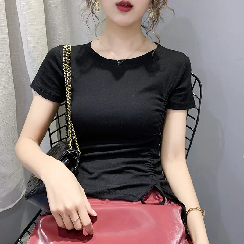 

Summer fashion women's Avocado Green drawstring short sleeve T-shirt