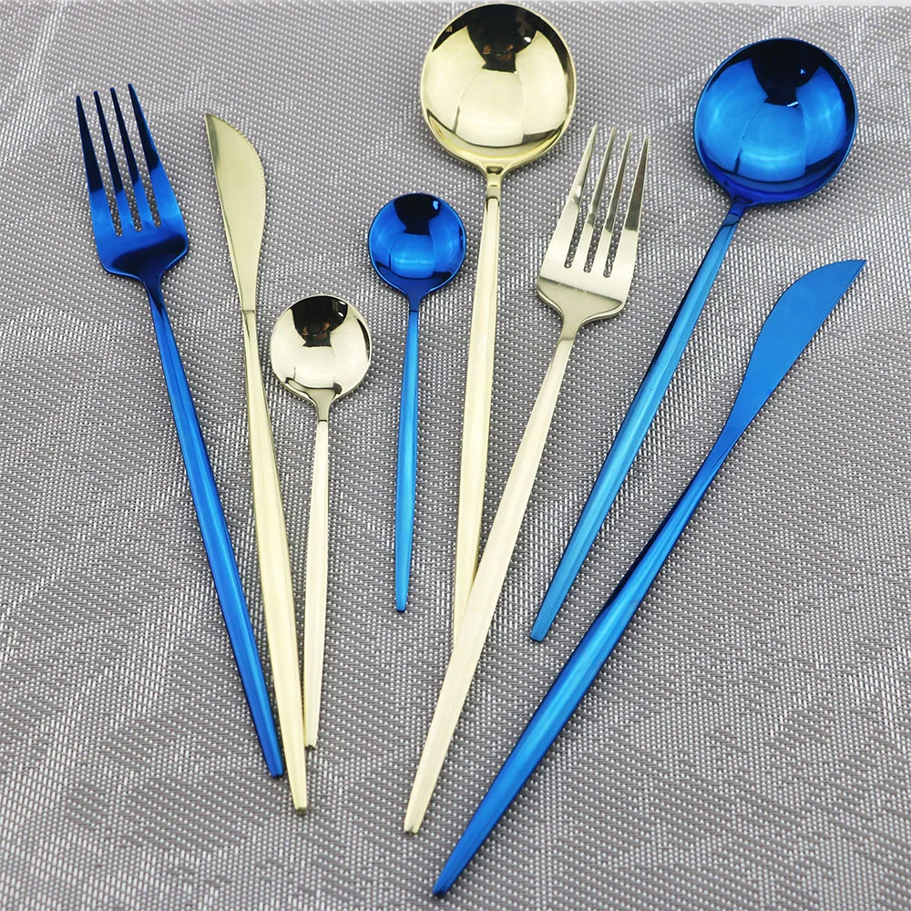 24 шт. красочные радужные золотые столовые приборы набор посуды из нержавеющей