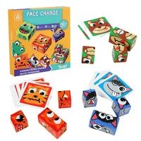 wooden expressions matching block cartoon animal face changing cube building blocks puzzle games toy educational board game mo