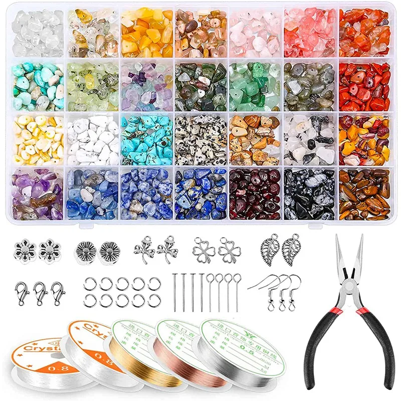 

the Ring Making Kit Contains 28 Color Crystal Beads,with Gem Beads, Pliers and Other Jewelry Ring Making Supplies