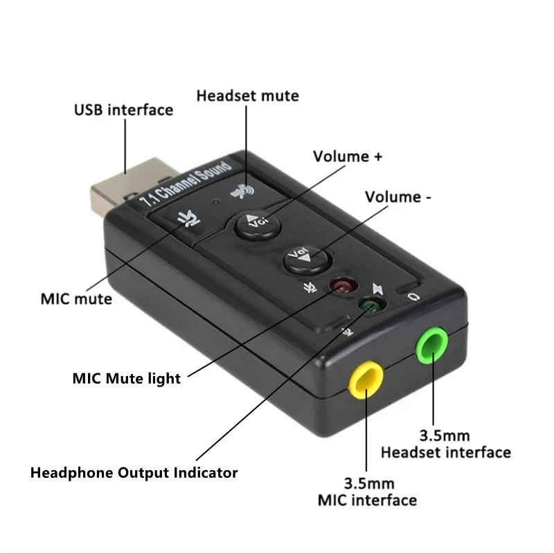 3.5 Φ 7 1 Звуковая карта виртуальная звуковая каналов внешняя USB 2 0 адаптер для