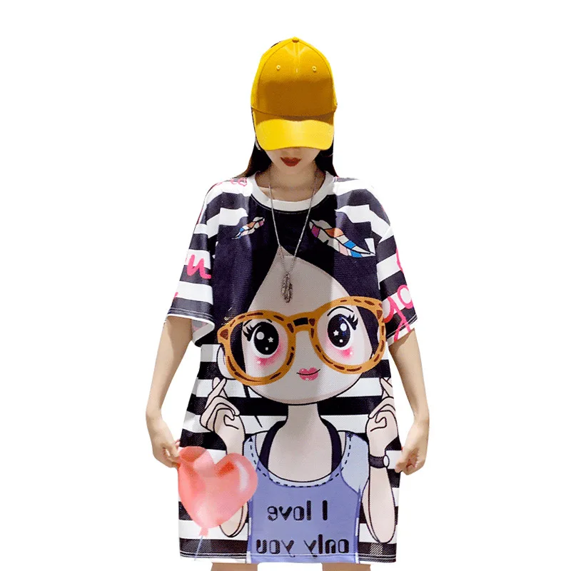 

High-end fashion brand printing Harajuku t-shirt skirt summer plus size loose half sleeve t-shirt mid-length top women