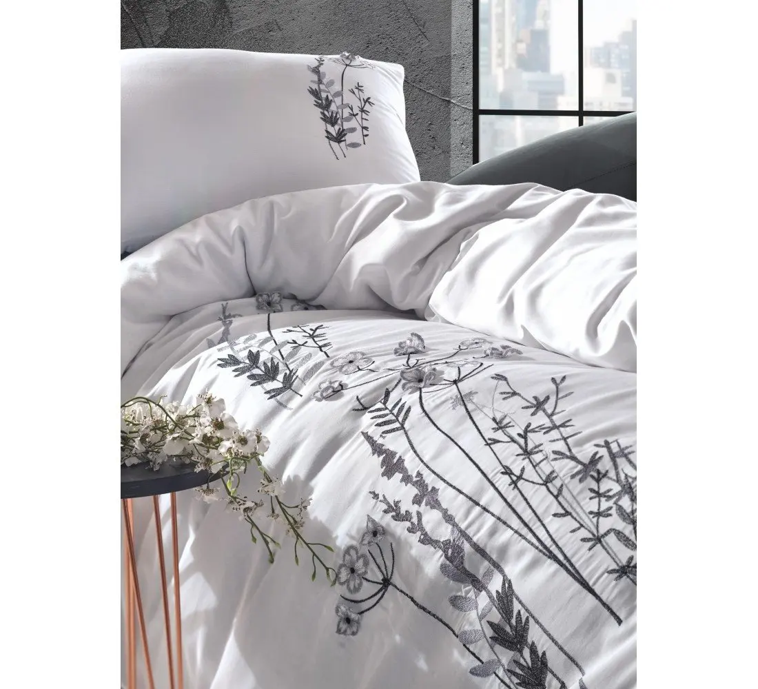 Nicci 3D вышитый атласный комплект пододеяльников Антрацит доставка-Ультра мягкий