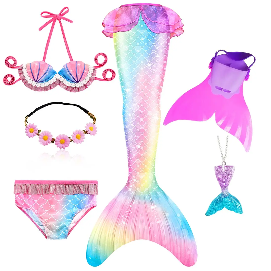 Детский купальник хвост русалки для плавания девочек с Моноласты русалка