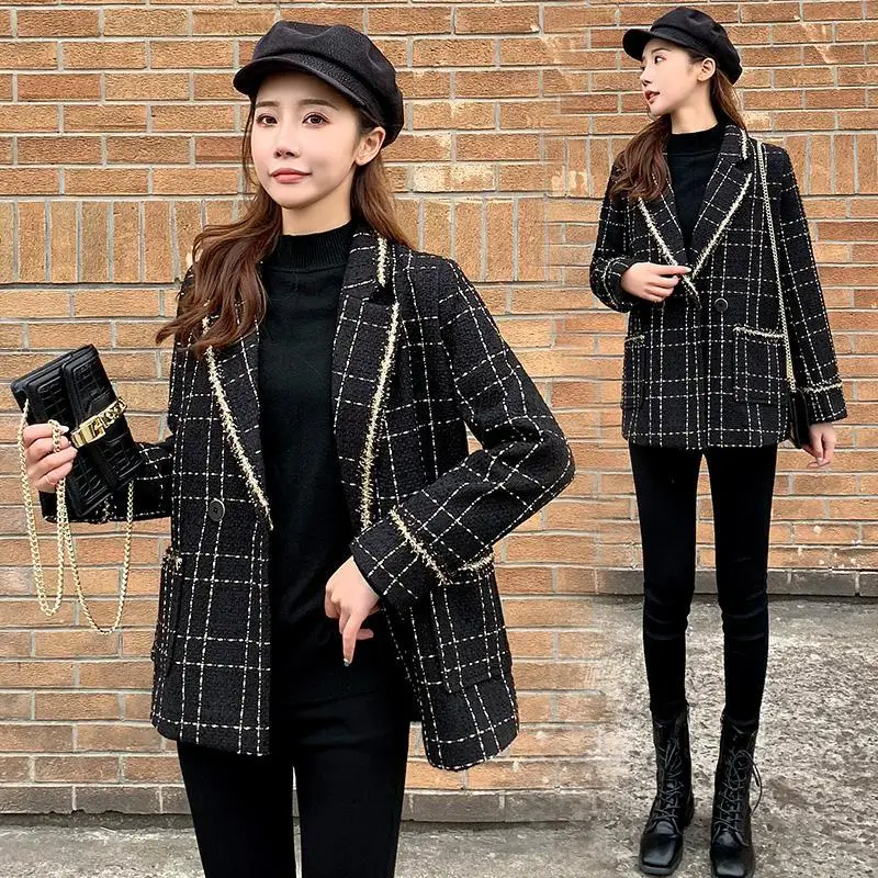 

Ladies Temperament Plaid Small Suit Senior Fan Office Lady Suit Jacket Ladies Autumn And Winter Small Fragrance