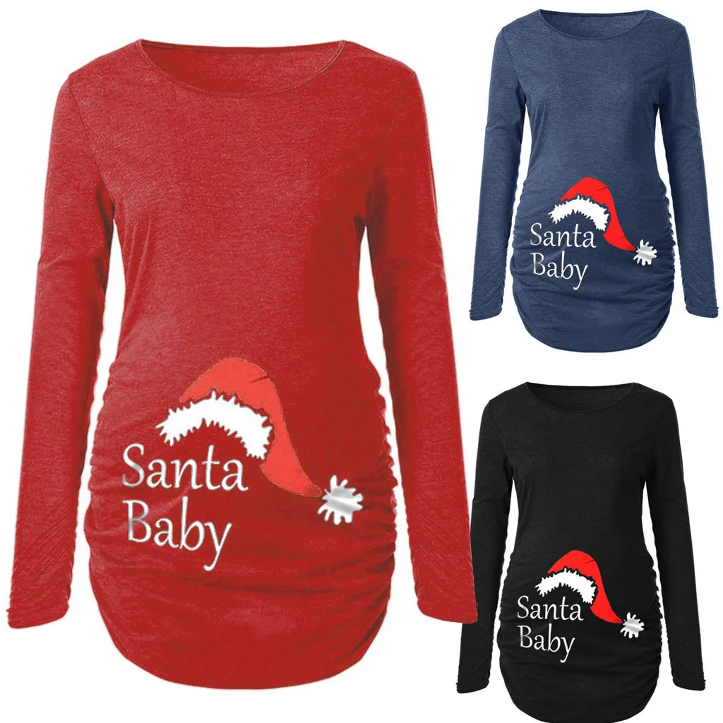 Женский Рождественский топ с длинными рукавами и рюшами Одежда для беременных