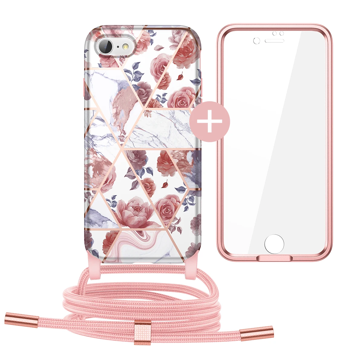 

Luxury phone case For iPhone 7 8 SE2020 cover with Lanyard Necklace Shoulder Neck Strap Cases cover rose gold Coque for 7 8