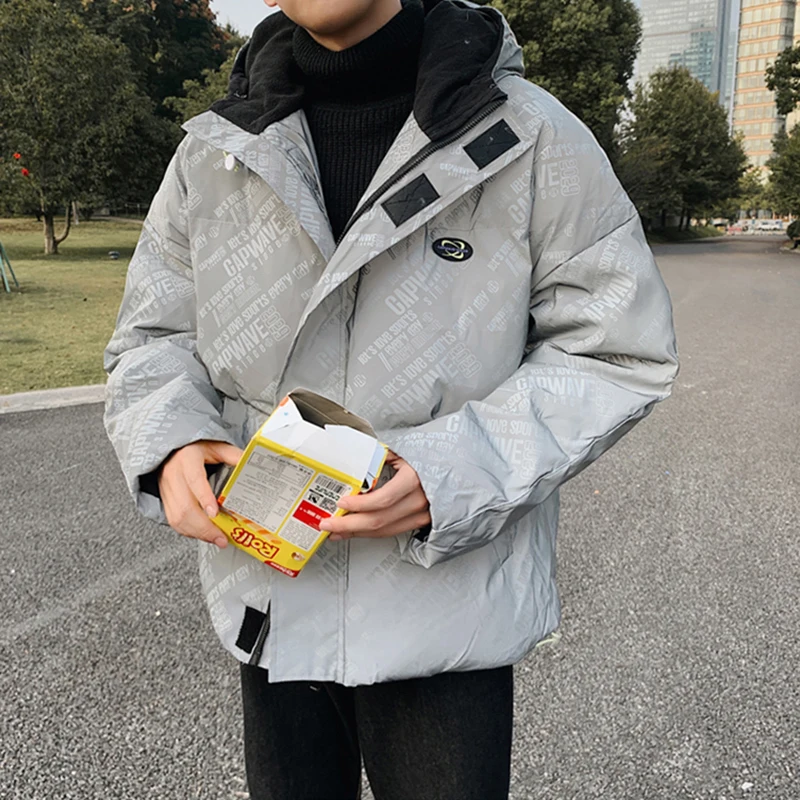 Светоотражающая зимняя мужская куртка парка с надписью уличная одежда в стиле