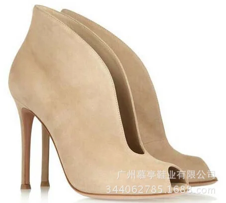 

New fish mouth light mouth solid suede sexy boots