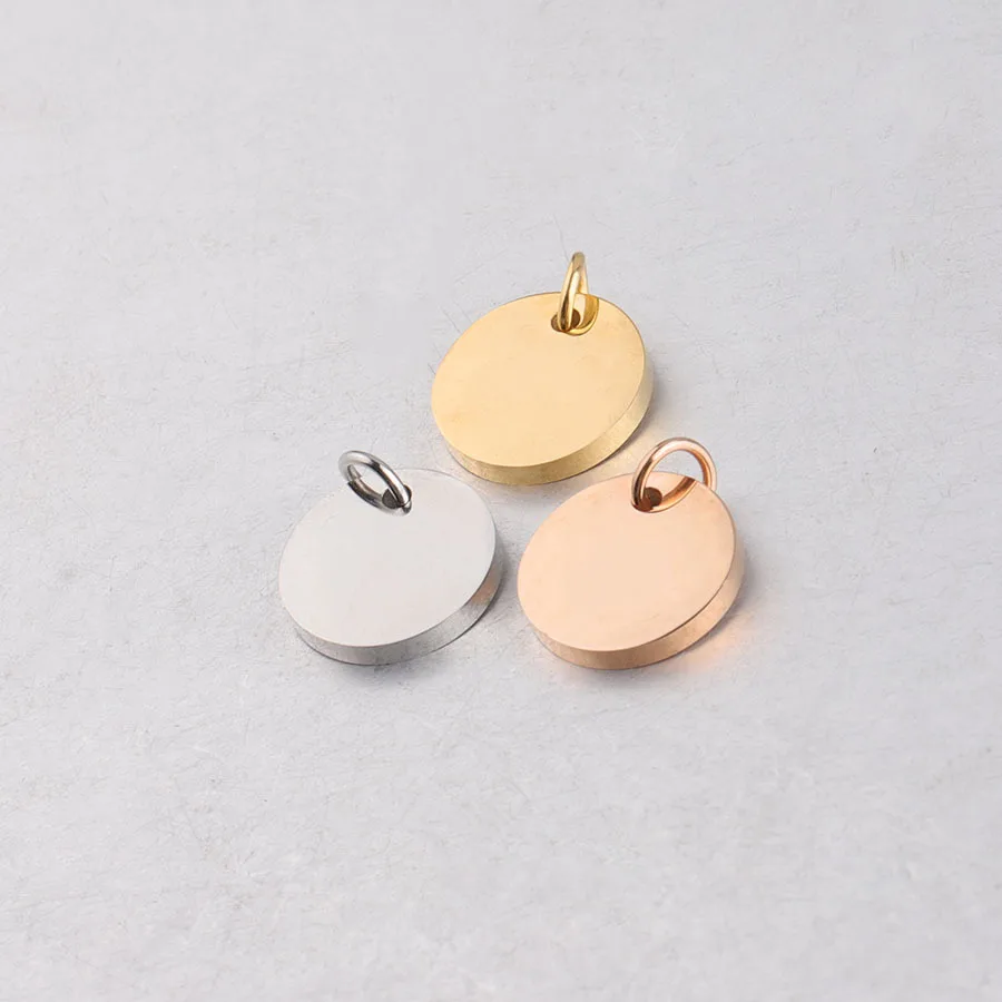 

12*14.7mm Stainless Steel Blank Circle Charm For Jewelry Metal Round Tag Mirror Polished Wholesale 50pcs
