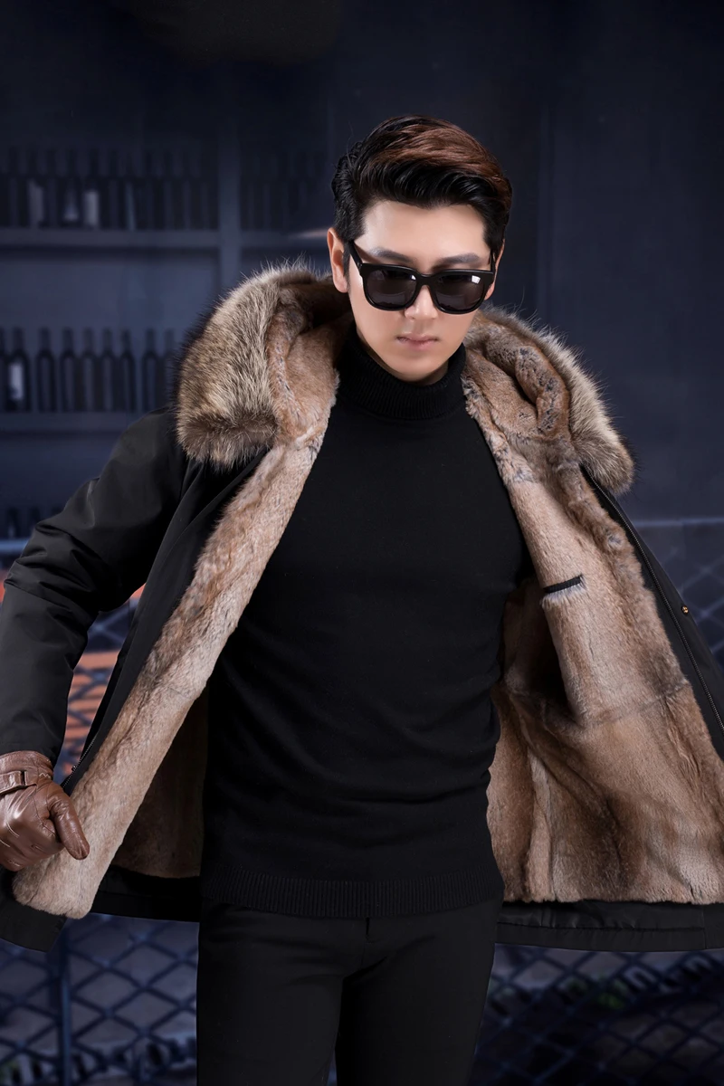 

JKP new fur one autumn and winter fur men's clothing to overcome rabbit fur whole fur liner long suede coat