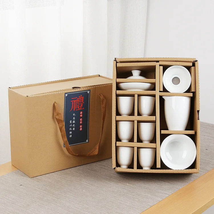 

Chinese Travel Kung Fu Tea Sets Ceramic Portable White Porcelain Service Celadon Carp Tea Cups Tea Ceremony Teapot Gift Box