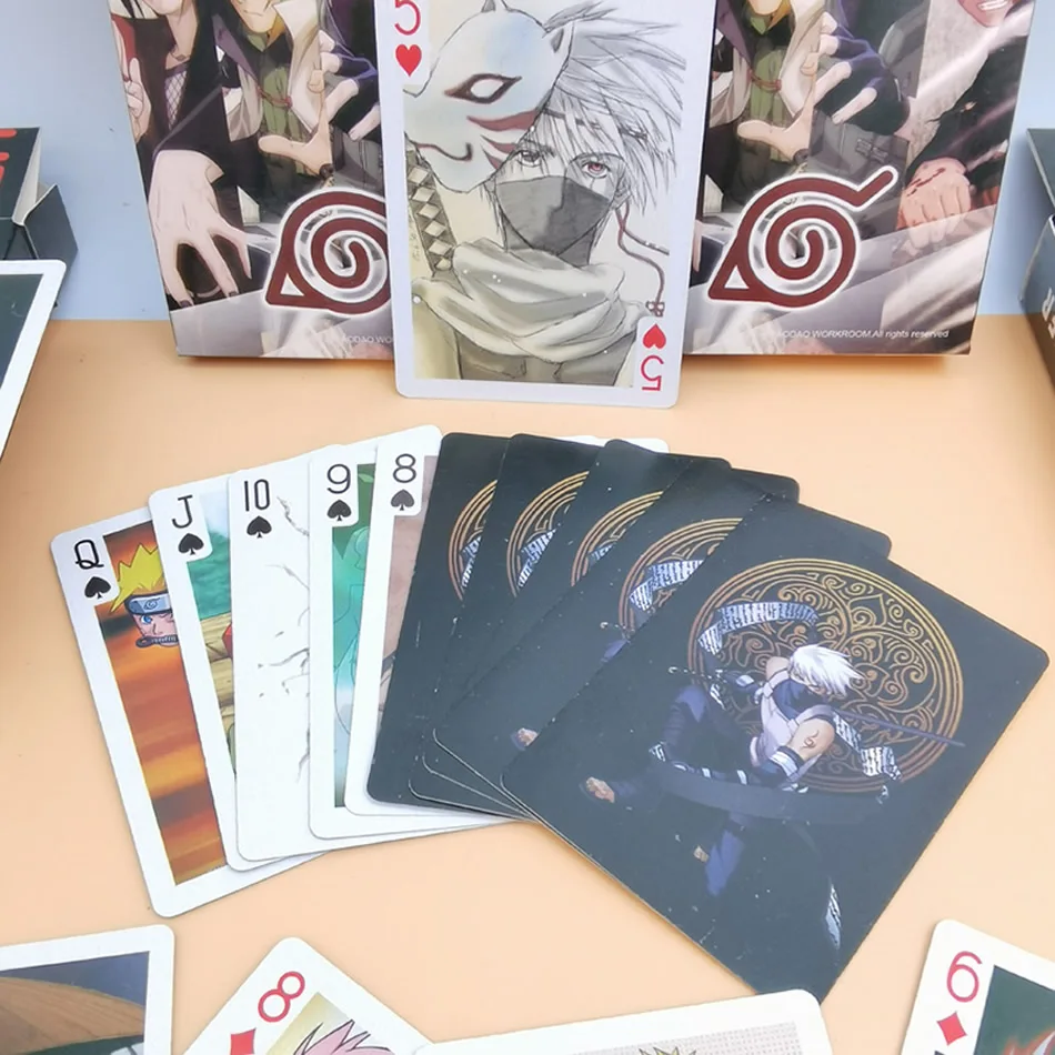54pcs Anime Naruto Poker Cards Akatsuki Uchiha Itachi Pokerstoy Ninja Kakashi Cosplay Hardcover Board Game Card Toys Kids Gift - купить по