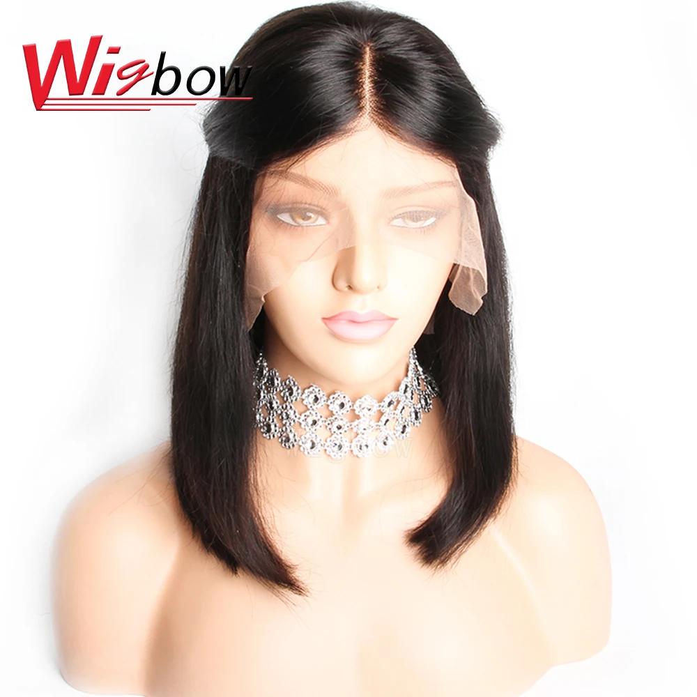Волосы Wigbow OneCut 13x6 короткий прямой парик Боб из человеческих волос на сетке