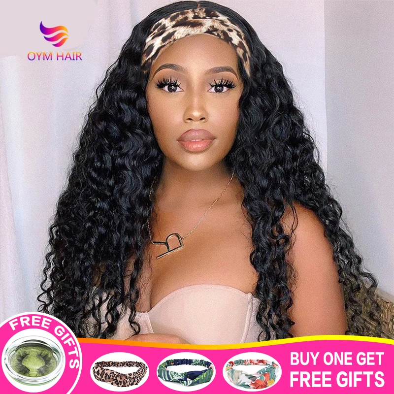 Water Wave Headband Wig Human Hair Glueless Full Machine Made Wigs Remy Brazilian Human Hair Scarf Wig For Black Women