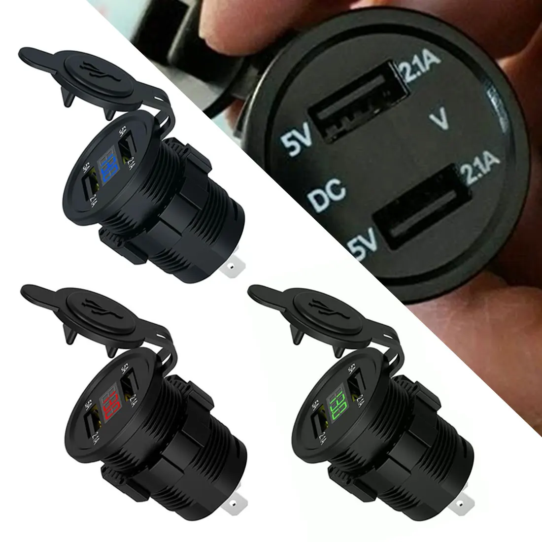 USB Charger Car Motorcycle Cigarette Lighter Dual Car Boat Motorcycle Cigarette Lighter Sockets Power Plug Outlet LED 12-24V
