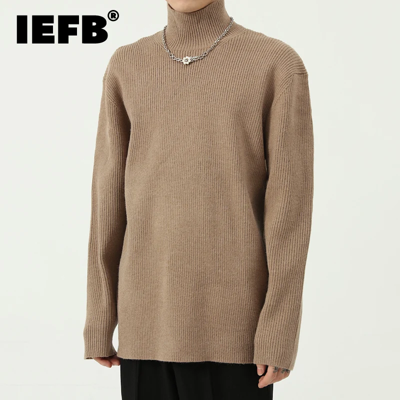 

IEFB Men's Wear Autumn Winter New Turtleneck Sweater Korean Tide Simple Metal Accessories Design Knitted Pullover Tops 9Y9494