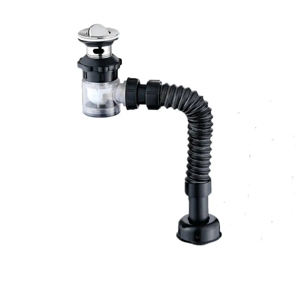

1 Set Basin Flip Drain Steel Bathroom Vanity Sink ABS Bottle Trap With 80CM Black Pipe Drains Kit Waste Hardware
