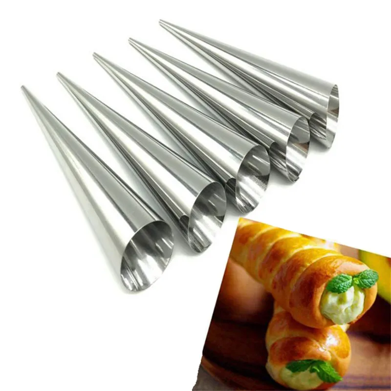 

5Pcs/Set Kitchen Stainless Steel Baking Cones Horn Pastry Roll Cake Mold Spiral Baked Croissants Tubes Cookie Dessert Tool