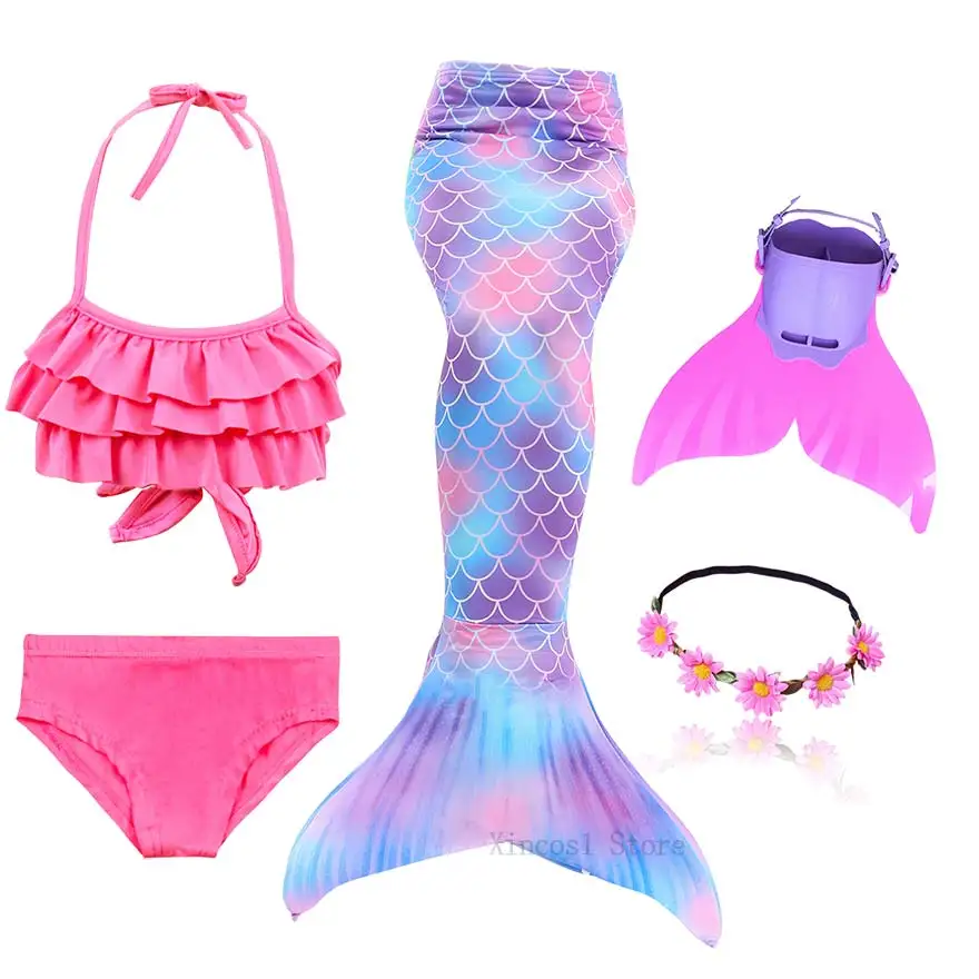 NEW The Little Mermaid Tail with Garland Ariel Mermaid Swimsuit for Kids swimmable Bathing Suit Costume Cosplay