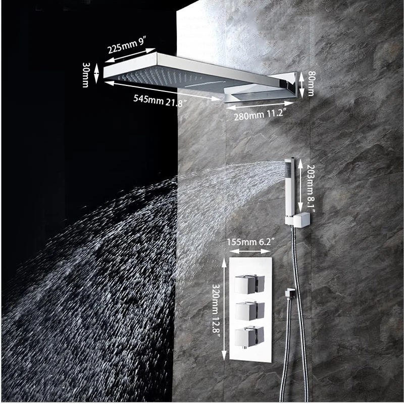KEMAIDI роскошный настенный квадратный стиль латунный душевой набор с водопадом