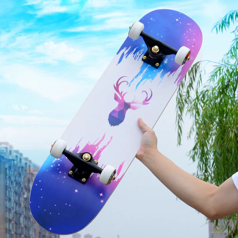 

80CM 7-Tier Maple Skateboard Hard Wheel Alluminum Alloy Trucks Double Tilt Skateboard Skatepark Skate Boards For Children Adults