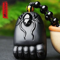 new obsidian pendant hand carved natural stone pendant fashion big foot crystal jewelry peace amulet