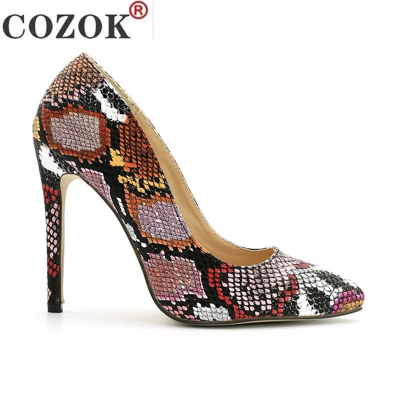 

2021 New Style Women's Single Shoes with Heel Fashion Snake Print Women's Single Shoes with Stiletto Heel Women's Single Shoes