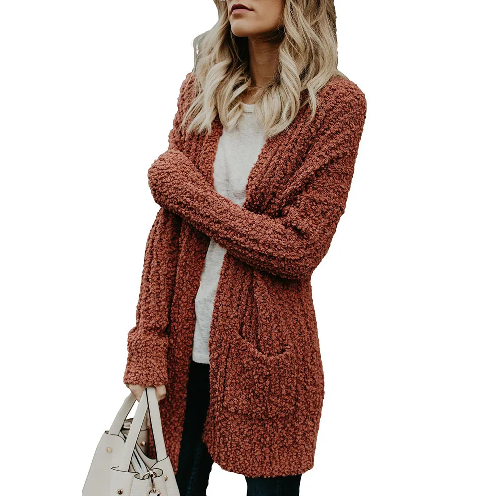 Red Sweater SEBOWEL Женский вязаный длинный кардиган свитер Трикотажное изделие пальто с карманами женский свободный кардиган Новинка осень зима - Цвет: Red Sweater