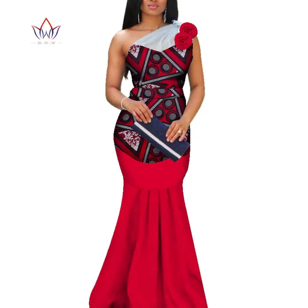 Applique African Print Long Dresses for Women Bazin Riche Mermaid Draped Style Custom Wedding Clothing WY3377 | Тематическая одежда