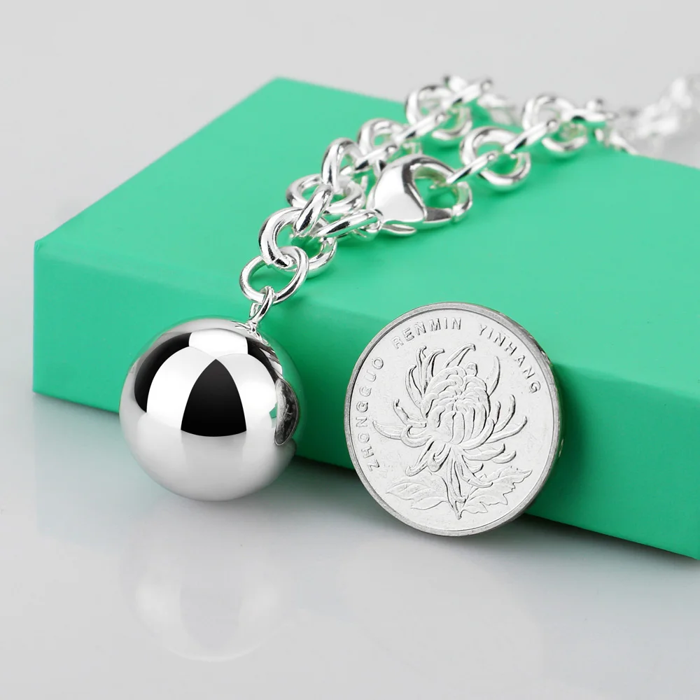 Женский серебряный браслет и с круглыми бусинами колокольчиком для девочек.