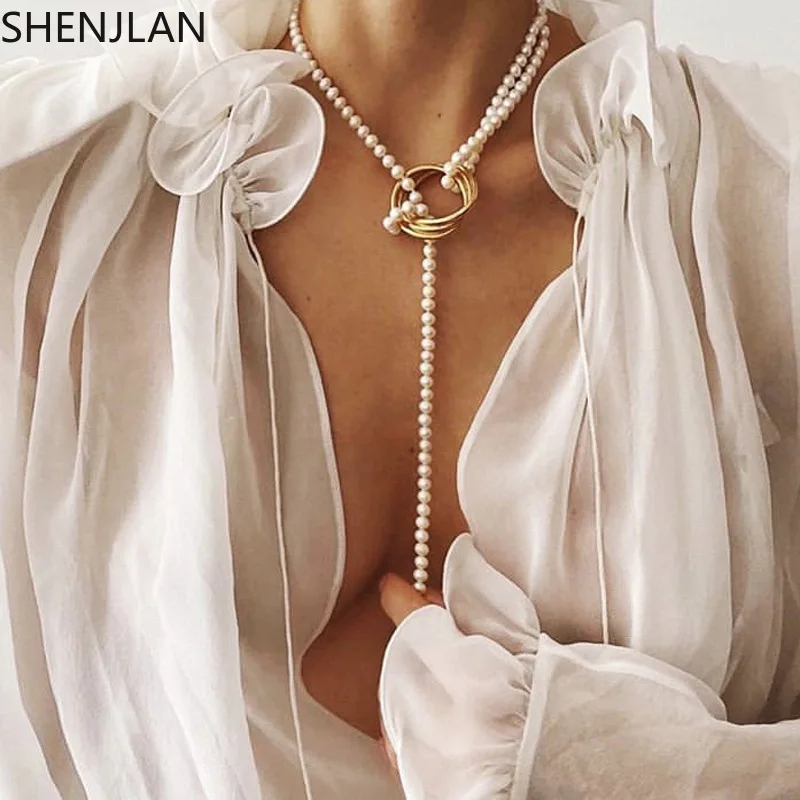 

Pearl Necklaces for Women Coin Pendant Collarbone Chain Sweater Chain Charm Choker Necklace Jewelry Gift Wholesale