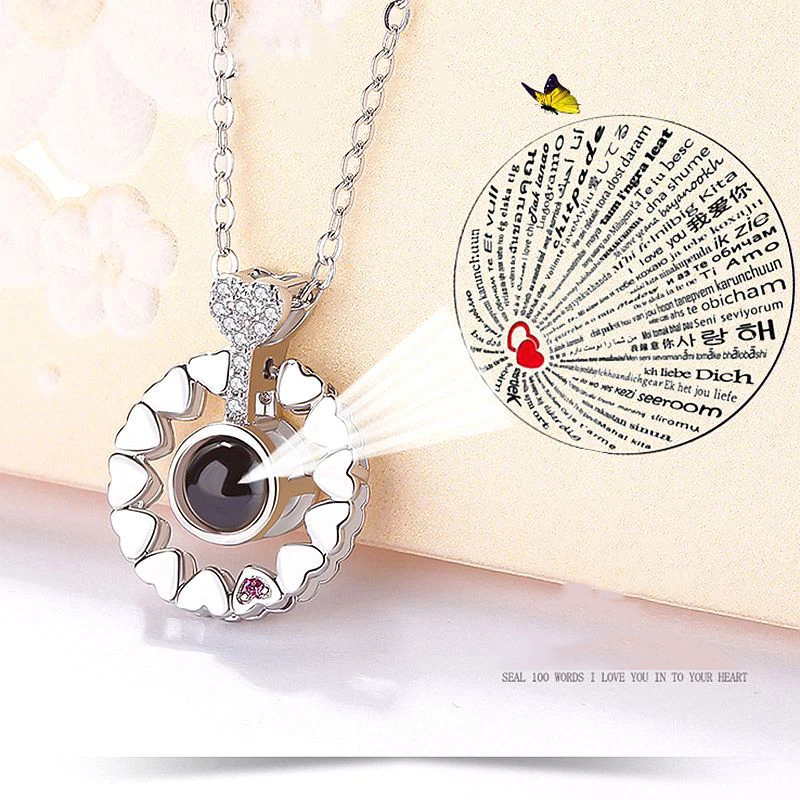100 языков I love you Проецирование ожерелье Романтическая любовь память свадебное модное ожерелье ожерелья для женщин 6 стилей