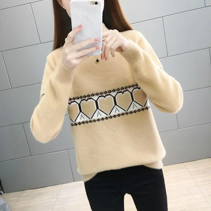 

Ms thickening mink wool sweater 2020 new winter color matching inside take half a turtleneck knitted render unlined upper garmen