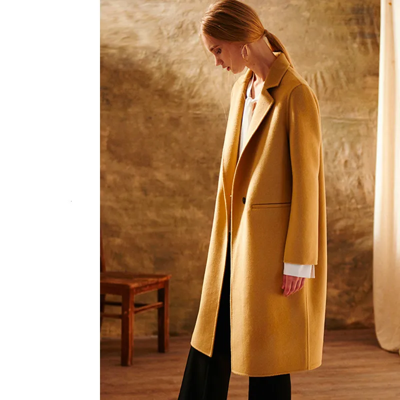 Женское шерстяное пальто Длинное Элегантное в Корейском стиле модель 80% на весну