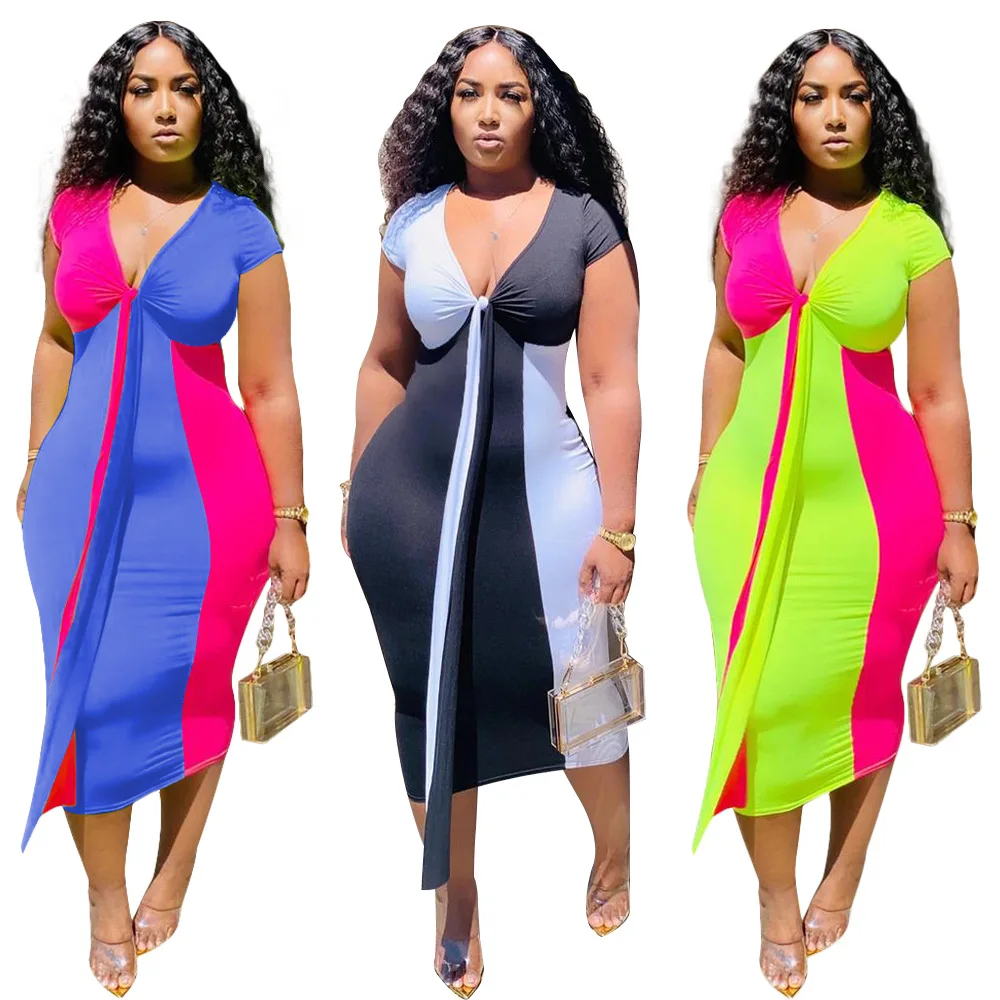 

4 Colors African Dress For Women 2020 Casual Plus Size Slim Patchwork Color Maxi Dresses Elegant Sexy Long Dress Africa Clothing