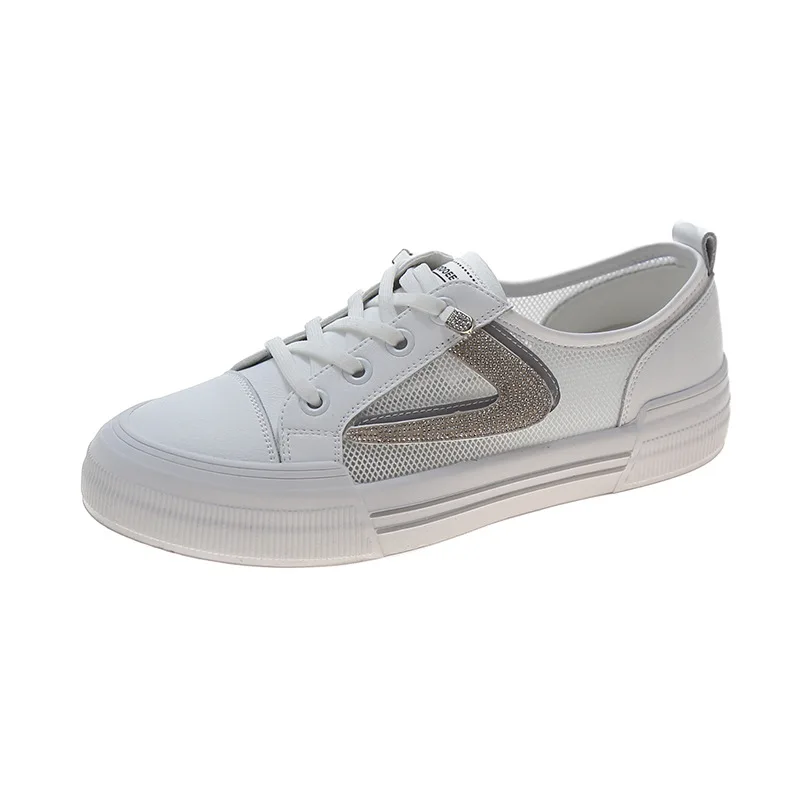 

Mesh small white shoes women's 2021 summer new diamond flat bottom student board shoes