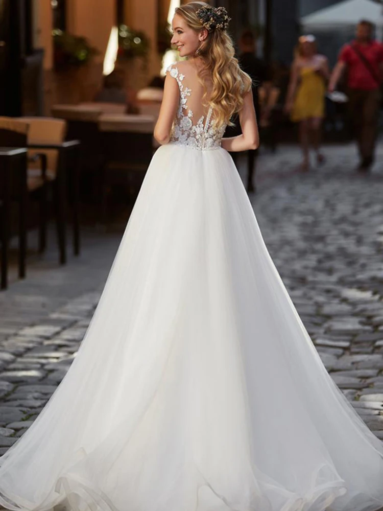 

Hi Shy Bride New simple wedding dress backless sleeveless design chiffon lace bride dresses princess dress plus size tailor-made