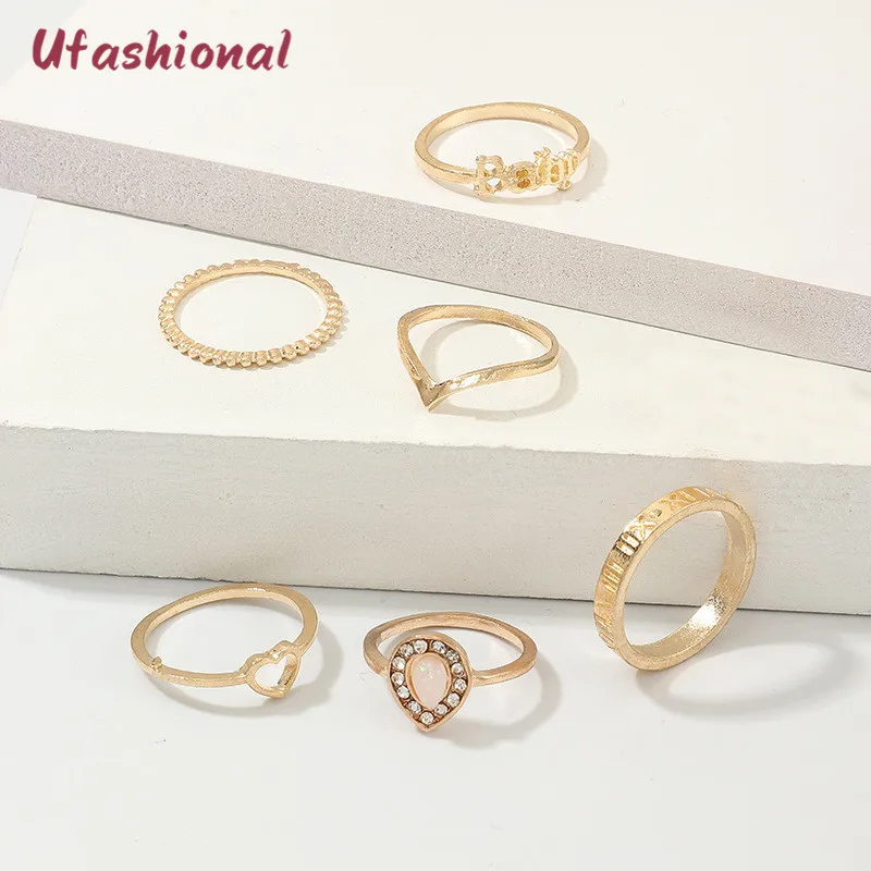 Набор колец из цинкового сплава 6 шт. набор золотых в богемном стиле винтажная