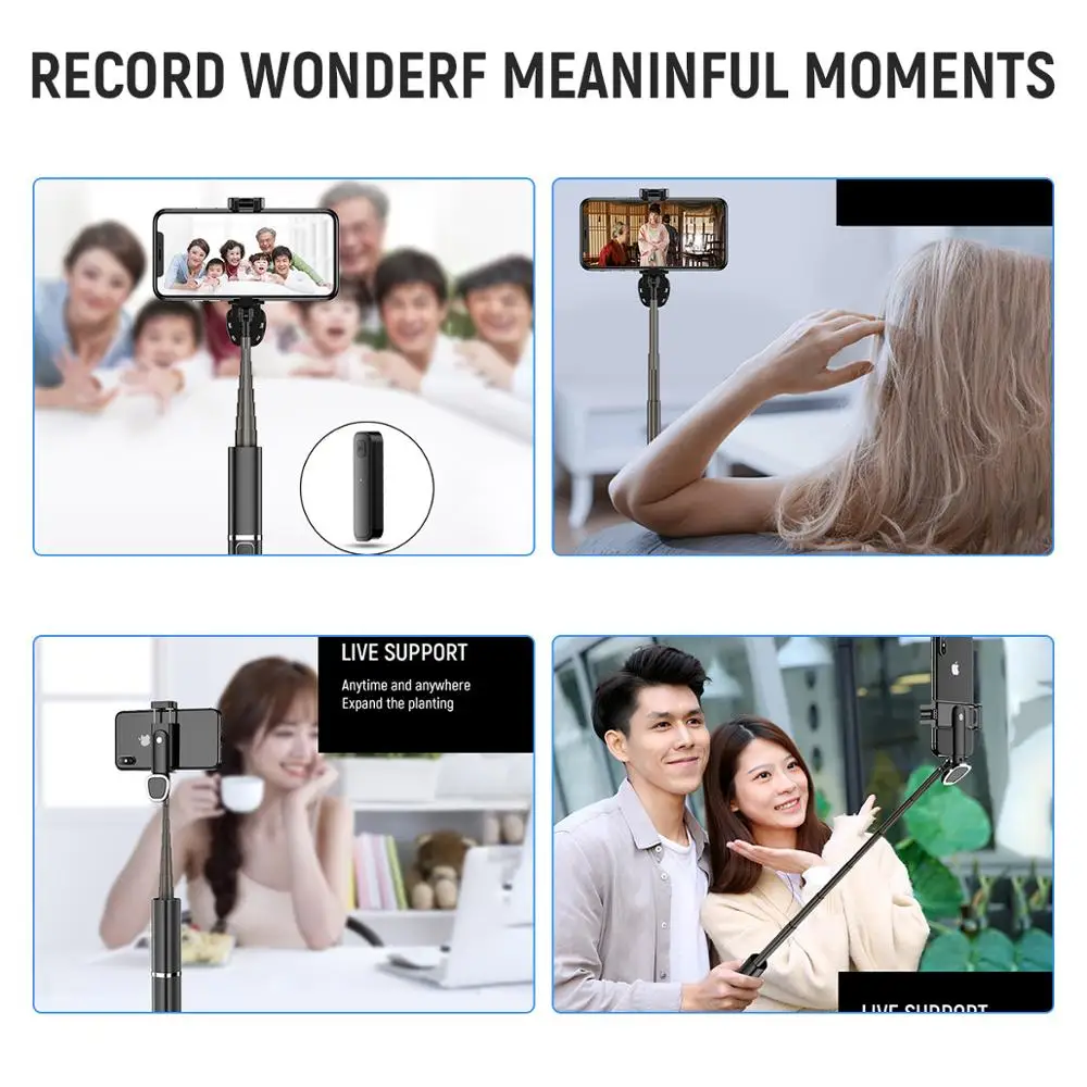 

3 IN 1 Wireless selfie stick With Bluetooth Remote Control Foldable Phone Monopod Mobile Phone stabilizer For iPhone 12 Huawei